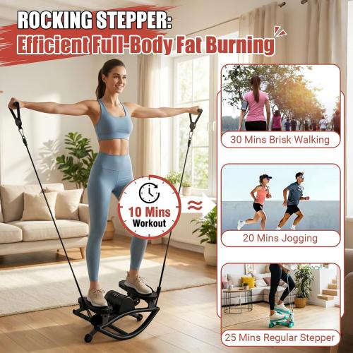 Rock Stepper for Exercise at Home, Rocking Stepper Side to Side with Resistance Bands & Digital Display, 300 LBS Capacity Full Body Workout Low-Impact Knee-Friendly Anti-Slip Side Stepper