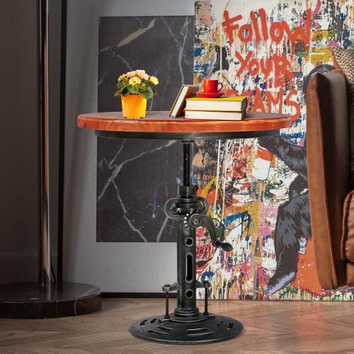 Topower Industrial Retro Side Table end Table Antique Mechanic DIY Crank Height Ajustable Cast Iron Base Table Farmhouse Accent End Table Silver