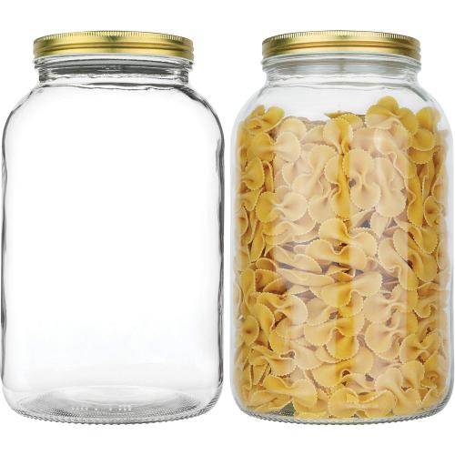 kitchentoolz 2 Pack - 1 Gallon Glass Mason Jar Wide Mouth with Airtight Metal Lid - Safe for Fermenting Kombucha Kefir - Pickling, Storing and Canning- BPA-Free Dishwasher Safe- Made in USA