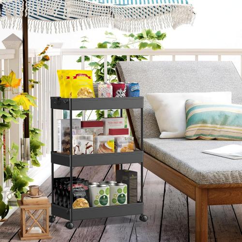 SPACEKEEPER Rolling Storage Cart 3 Tier Bathroom Cart Organizers with Wheels Laundry Room Organization Mobile Shelving Unit Utility Cart Storage Shelves Multi-Functional for Office, Home, Black