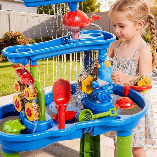 ‼️MAY HAVE MISSING PIECES/ STAINS OR EVEN SCRATCHES‼️Sand and Water Table for Toddlers, 3-Tier Water Tables with Beach Fun Sand Toy for Kids Ages 4-8, Summer Outdoor Toys Water Playset for Toddler Boys Girls Ages 2 3 4 5 6 7 8