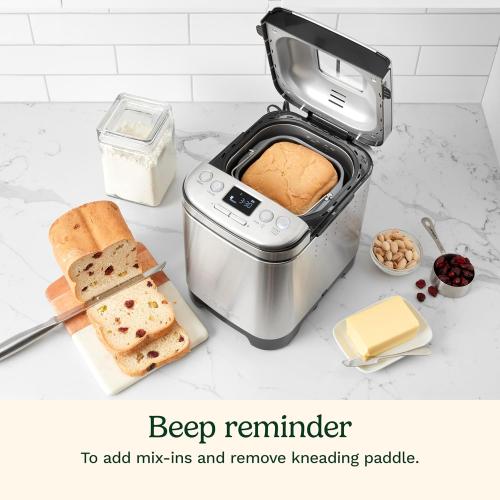 Cuisinart Bread Maker Machine, Stainless Steel Automatic Bread Machine with 12 Menu Options, 3 Loaf Sizes up to 2 Lb., 3 Crust Colors, Removable Nonstick Baking Pan & Kneading Paddle, CBK-110NAS | 12 Programs, 1/1.5/2-Lb Loaves, 3 Crust Colors, 13-Hr Delay, Removable Nonstick Pan and Paddle, Viewing WindowCuisinart Brushed Nickel Silver Stainless Steel 2 lbs. ‼️Light dirt‼️