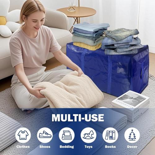 4 Pack Extra Heavy Duty Large Moving Bags with Strong Zipper & Carrying Handles, Sturdy Clothes Storage Bags Totes Bins, Packing Moving Boxes College Supplies, Dark Blue - 24 gal‼️used‼️