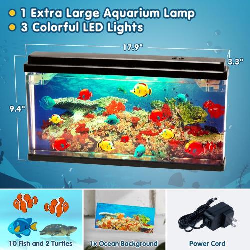 Artificial Fish Tank XL Virtual Ocean Toy in Motion Lamp - Office Desk Large Aquarium, Colorful LED Lights, Aquar, Artificial Fish, Turtles, Bubbles Tank with Moving Fish