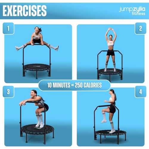 Jumpzylla Fitness Trampoline 40 or 48 | Foldable Mini Rebounder Trampoline for Adults with Bar | Durable, Quiet, Low-Impact Exercise Equipment for Indoor and Home Workouts (550 LBS Capacity)