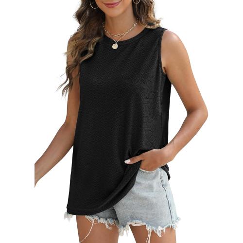 Black size Small SAMPEEL Womens Tank Tops Eyelet Loose Casual Summer Tops Crew Neck Basic Sleeveless Shirts Trendy 2025