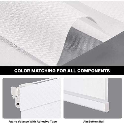 LazBlinds No-Drill Cordless Zebra Blinds - Dual Layer Light Filtering & Room Darkening, Free-Stop Lift, Easy Install, Day & Night Privacy with Valance for Window 45 W x 72 H, White