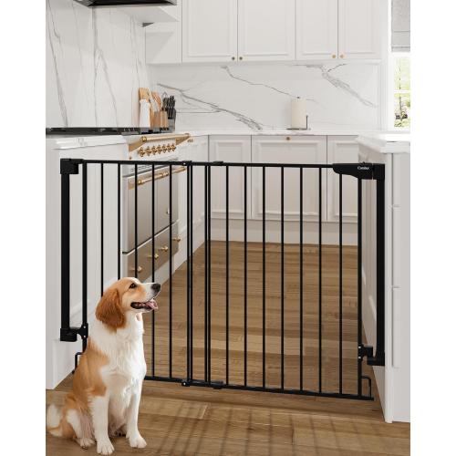 Cumbor 34 Extra Tall No Bottom Bar Baby Gate for Stairs, Wall Mounted Dog Gate Indoor for Larger Pets, Expandable 31.6-48 Safety Gate for Doorways, Wide Walk Thru Door for Easy Access (Black)