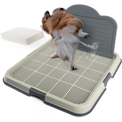 PAWISE Male Dog Pee Pad Holder with High Wall, 23.5x23.5 Indoor Potty Tray for Medium/Large Dogs, Reusable Large Training Pad Holder with Splash Guard, Includes 4 Pee Pads, Anti-Slip & Easy to Clean