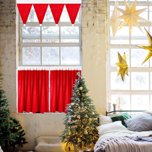 Christmas Kitchen Curtains Valances Set 3pcs Red Kitchen Window Curtains Valances Santa Hats Short Window Drapes Rod Pocket Cafe Tier Curtain Panels for Bathroom Home Living Room Xmas Decorations