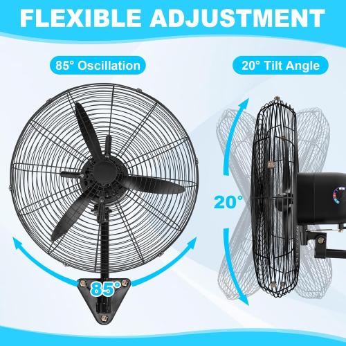 Aurelema 2 Set 22 Inch Wall Mount Fan Oscillating Industrial Heavy Duty Metal 3 Speed Fan, 7500 CFM High Velocity Cooling Powerful Airflow for Commercial Residential Garage Warehouse Workshops Factory