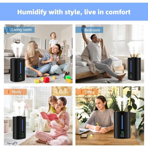 6L Humidifiers for Bedroom Large Room Home,Cool and Warm Humidifier for Baby and Plants Hot Mist Top Fill Desk Humidifiers Oil Diffuser,Quiet,Adjustable Mist,360°Nozzle-Black(2026 Upgraded)