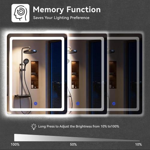 18“ x 24” LED Bathroom Smart Mirror, Rectangle Mirror with Three Color Light Temperature Brightness Settings,Backlit   Front Lit,Wall-Mounted Vanity Mirror with Memory Function