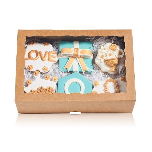 50PCS 10 x 7 x 2.5 inches One Piece Brown Bakery Boxes, Cookie Boxes, Natural Kraft Brown Strawberry Boxes with Display Window