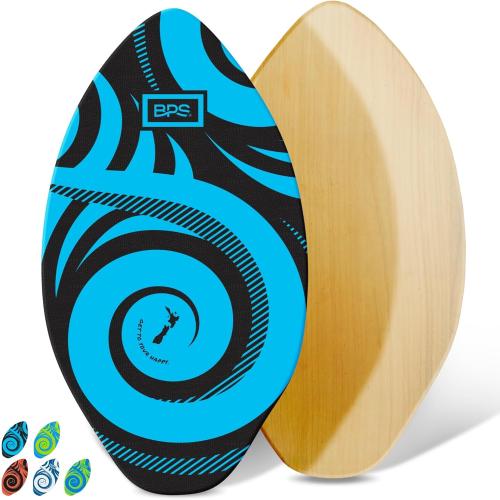 BPS New Zealand ‘Koru’ Skimboard with Colored EVA Grip Pad and High Gloss Clear Coat Wooden Skim Boards for Kids and Adults | Choose from 3 Sizes and Traction Pad Color