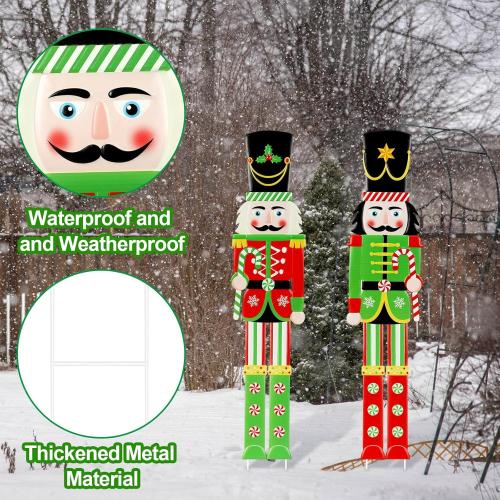 Gisafai 2 Pcs 5ft Large Metal Christmas Nutcracker Outdoor Decoration, Giant Nutcracker Yard Sign with Stakes, Christmas Yard Decor for Garden Pathway Lawn Walkway Holiday Party