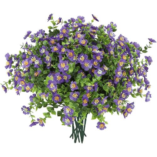 Fake Garden Flowers, 12 Bundles Artificial Flowers for Outdoor Front Porch Home Kitchen Bedroom Garden Patio Festival Decoration -Purple