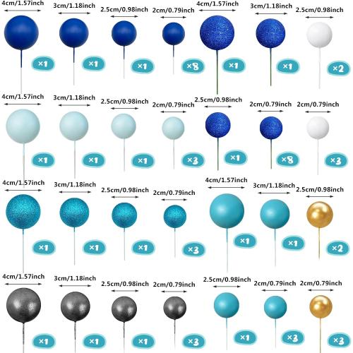 56 PCS Colorful Ball Shaped Cake Topper Pearl Balls Cupcake Cake Insert Topper for Birthday Party Wedding Decoration Supplies Blue Series Eight Colors
