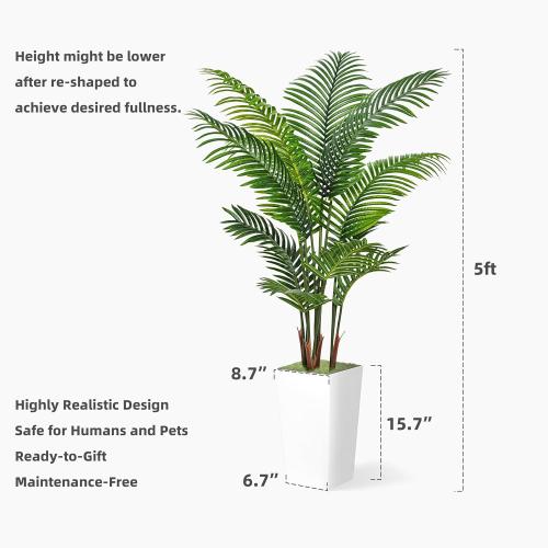 Size 5ft Artificial Palm Tree 5FT - Fake Tree with Black Tall Planter - Faux Tropical Areca Floor Plant in Pot - Artificial Silk Plant for Home Office Living Room Decor Indoor