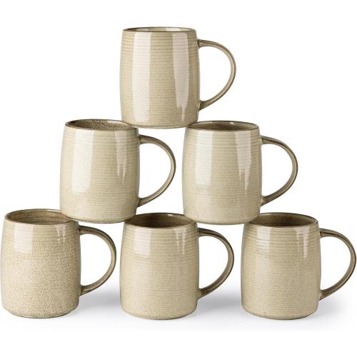 GBHOME Large Coffee Mugs Set of 6, 18oz Handmade Ceramic Coffee Mugs Set with Gradient color for Latte/Tea/Beer/Hot Cocoa, Dishwasher & Microwave Safe, Khaki