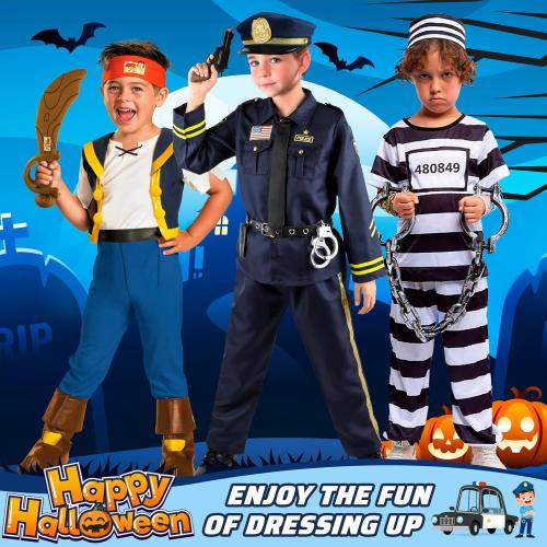 Size S GIFTINBOX 12PCS Police Costume for Kids, Kids Police Officer Costume for Boys Girls with Accessories, Halloween Costumes for Boys and Girls