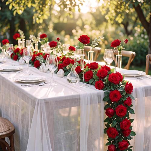 Suncalla 30 Pack 246ft Rose Garland Artificial Rose Flowers Vine with Green Leaves Hanging Fake Floral Garland Vine for Wedding Birthday Wall Garden Table Centerpiece Room Arch Decor(Red Color)