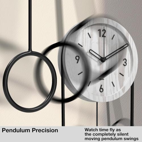 Driini Decorative Wall Clock with Pendulum (White) – Modern Wood, 3D Gold Numbers, Metal Frame – Small, Unique Wall Clocks for Living Room Decor or Bathroom - Battery Operated, Silent, Non-Ticking