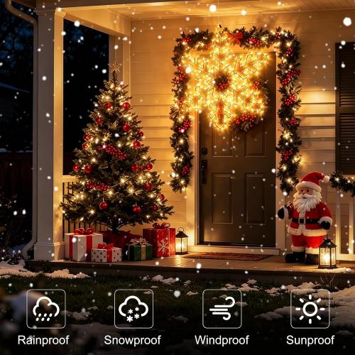 27 Christmas Big Snowflake Lights Mains Powered with Timer for Xmas Decor | Mains Powered, Timer Function, Warm White, 27x 25 Giant Fancy LED Snowflake Lights