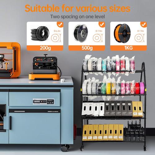 Storage Rack, Rolling 3D Printer Spool Holder stand, Heavy Duty Metal Shelf for ABS/PLA/TPU/Nylon, 3D Printing Accessories for Studio Office Workshop (Store 90PCS Filament Storage Rack)