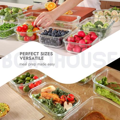10-Pack Glass Food Storage Containers with Tempered Lids – Borosilicate, Airtight, Oven-Safe (-4°F~950°F), BPA-Free, 4.4 & 1.6 Cup, Leak-Proof, Dishwasher Safe (Gray)