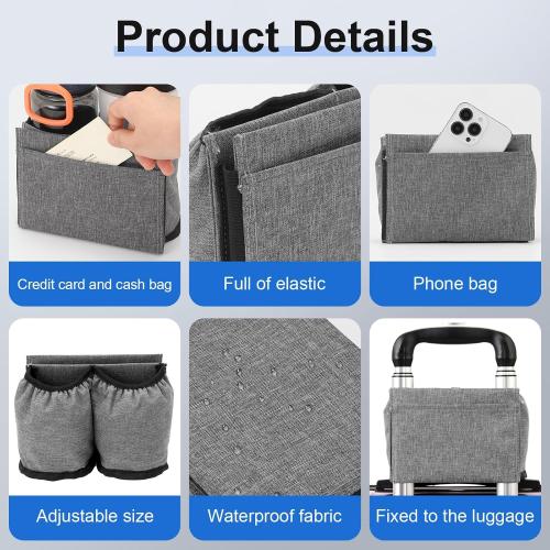 Luggage Cup Holder for Suitcases Free Hands, Travel Accessories, Luggage Cup Caddy Gifts, Beverage Holder, Universal Luggage Accessories for Flight Attendants, Business Travelers, Grey