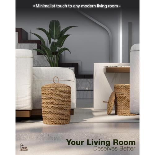 BLUEWEST 3 Gallons Wicker Bathroom Trash Can with Lid, Handwoven Rattan Wastebasket with Removable Plastic Inner Bin, Decorative Waste Basket for Bedroom, Office, or Kitchen