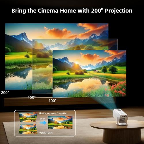 Mini Projector, Portable Projector 4K & Full HD 1080P Support, 270° Rotation Outdoor Projector, Movie Projector Compatible with Smartphone, TV Stick, Laptop, PS4, HDMI, USB (No WiFi or Bluetooth)