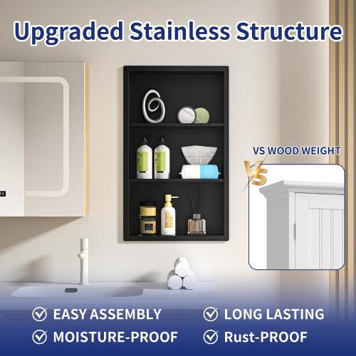 Stainless Shower Niche 14x 24 Matte Black with 3-Tier Shelves No Tile Needed Niche Shower for Bathroom Wall Storage Recessed Medicine Cabinet ‼️COLORS MAY VARY‼️