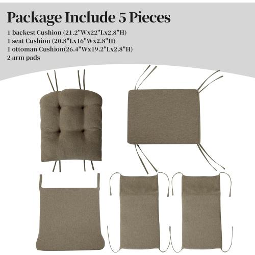 HOMBYS Glider Rocker Replacement Cushions with Storage Side Pocket,Linen-Like Fabric, Foam & Microfiber Filling, Non-Slip & Washable,Thickened & Supportive for Glider Rocking Chair (Coffee)