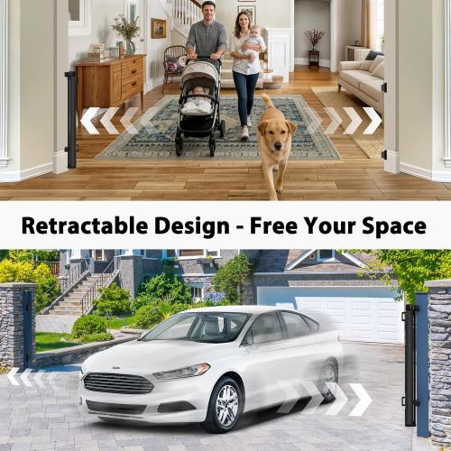 200 Retractable Baby Gates Extra Wide Dog Gates for Doorways, 48 Extra Tall Pet Gate Retractable Dog Gate, Long Baby Gate Retractable Fence Outdoor, Driveway Gate Retractable Garage Gate, Black