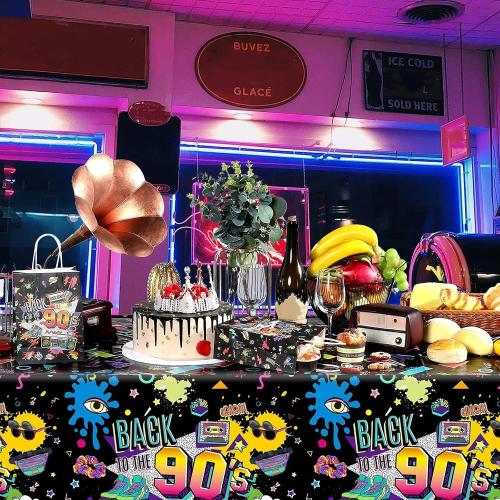 Tegeme 3 Pcs 90s Plastic Party Table Cover Back to The 90's Tablecloth 90s Birthday Party Decoration The 90's Hip Hop Supplies Throwback Birthday Decor for Room Kitchen 54 x 108 Inch