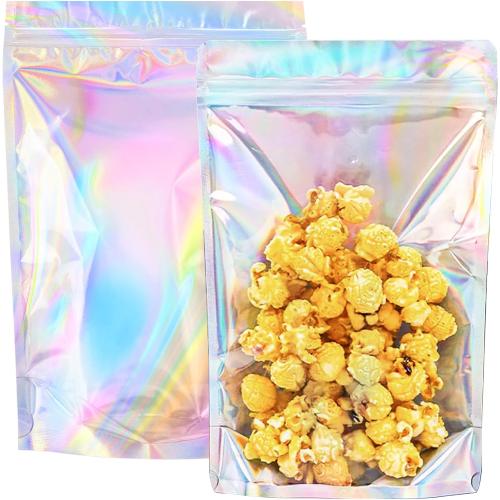 NPLUX 50 Pack Holographic Mylar Bags with Window, 6x9 in Stand Up Pouches