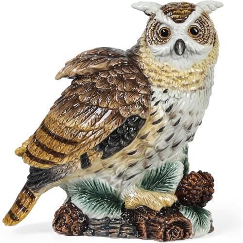 Ceramic Large Collectible Figurines Statue，3D Hand-Painted Owl Home Decoration- 9.45 H