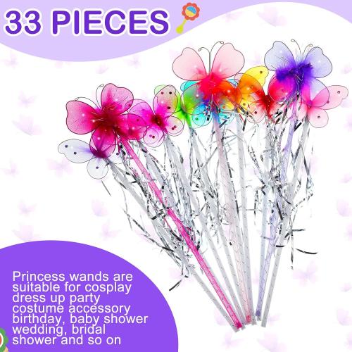 16 Pcs Fairy Wand Butterfly Wands Glitter Wand with Ribbon Colorful Princess Wands Tea Party Supplies for Halloween Cosplay Costume Birthday Baby Shower Decoration Shows Photo Props, 8 Vibrant Colors