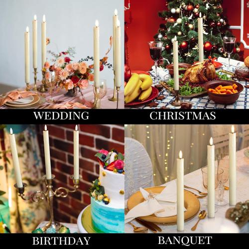 Retisee 4 Sets Rechargeable Flameless Taper Candles with Remote and Timer 9.8 Battery Operated Flickering Pillar Candles LED Dripless Wax Candlesticks for Christmas Home Window Fireplace