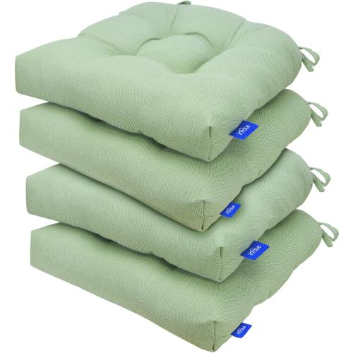 Outdoor Tufted Wicker Cushions Seat Cushions for Patio Furniture Set of 4, 19x19 Outdoor Chair Cushions Water Resistant Patio Cushions with Ties for Wicker Chair (Light Green)