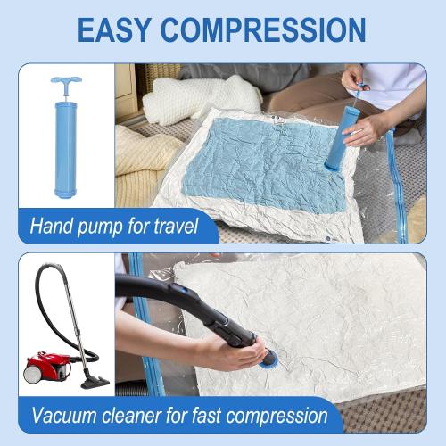 Vacuum Storage Bags with Hand Pump, Plastic Packaging Bags, 80% Space Saver Vacuum Seal Bags for Clothing, Travel Lugggage, Blankets, Comforters, 10 Jumbo