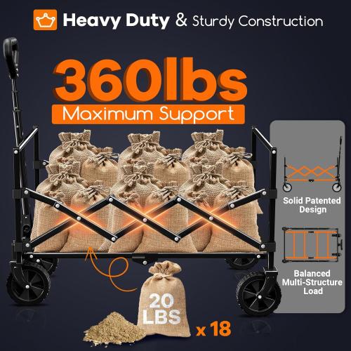 Collapsible Wagon Cart Foldable - Lightweight Portable Heavy Duty Folding Beach Wagons with Wheels - Outdoor Utility Carts for Grocery, Camping, Shopping, Sports, Garden with Large Capacity