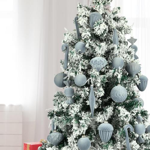 Velvet Ornaments for Christmas Tree Decorations - Dusty Blue Flocked Christmas Ornament Set for Winter Holiday Decor - Shatterproof Xmas Balls Ornaments Bulk - Pack of 24