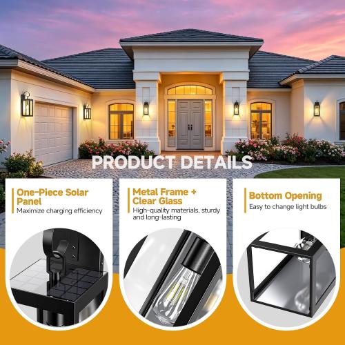 18 Solar Wall Light Outdoor, Dusk to Dawn Solar Porch Light, 2Pack