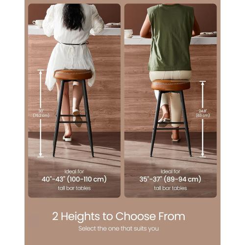 VASAGLE EKHO Collection - Bar Stools Set of 2, Counter Height Bar Stools, Kitchen Counter Stools, Mid-Century Modern Backless Counter Stools, 24.8-Inch Tall, Kitchen Island Home Bar, Caramel Brown