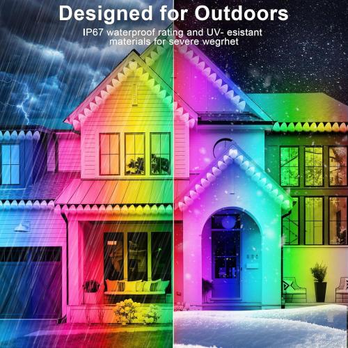 300FT Permanent Outdoor RGB Lights - IP67 Waterproof with Smart App Control Remote, DIY Scene Modes, Music Synchronization, Eaves Light for Garden Decor, Deck, Christmas, Party, Party, Halloween,Roof