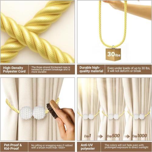 Hion Magnetic Curtain Tiebacks Golden 6 Pack, Curtain Tiebacks Buckles Holdbacks Holders Hooks Clip for Home Bedroom Office Decorative Thick or Thin Curtain