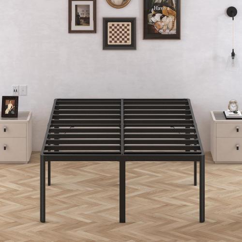 Size 24 Inch High Full Bed Frame with Rounded Corner, Heavy Duty Metal Bed Frame Full Under-Bed Storage Space, No Box Spring Needed, Noise Free, Easy Assembly, Black